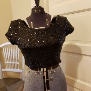 Express Small Black Sequined Crop Top